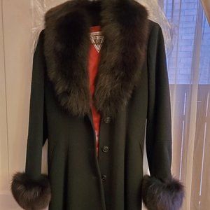 Black Marvin Richards fur trimmed dress coat